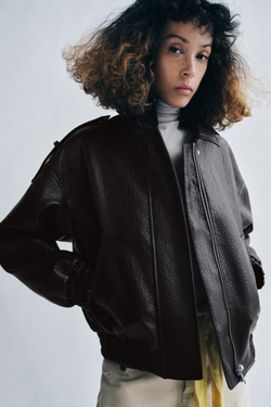 ZARA БОМБЕР ИЗ ИСКУССТВЕННОЙ КОЖИ — ZW COLLECTION, БОРДОВЫЙ