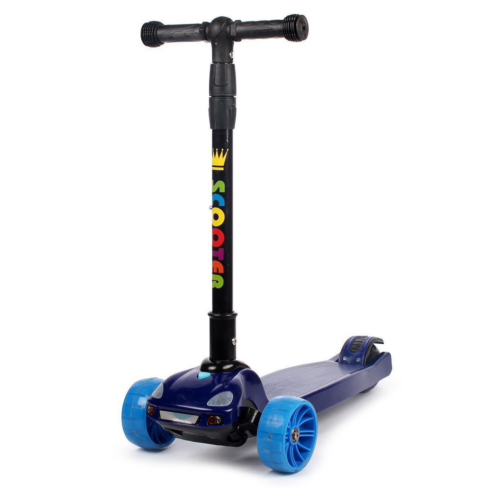 Самокат 3-х колесный, свет, звук, 02С (синий)