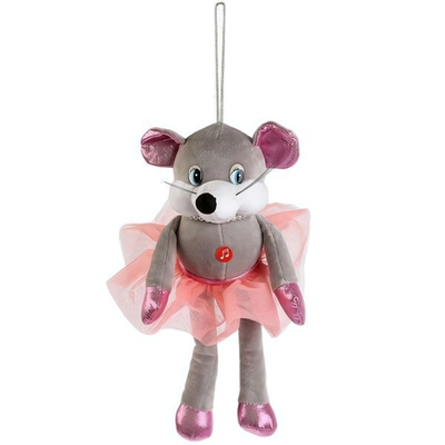 Игрушка мягкая Мышка с бусами 17см муз. чип в пакет (Мульти-Пульти)