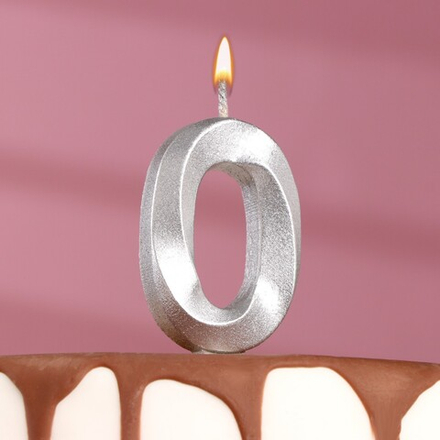 Свеча в торт "Грань", цифра "0", серебряный металлик, 6,5 см