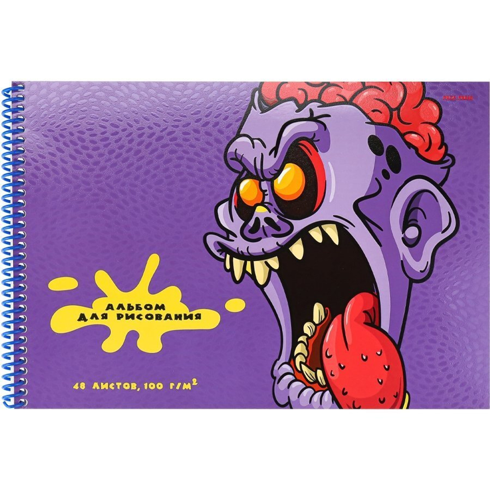 Альбом для рисования А4 48л. Проф-Пресс, спираль, целлюлозный картон, твин-лак, блок офсет, 100г/м2, 2 диза. в спайке "Крик монстра"