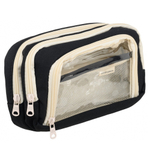 Пенал-косметичка Basir без наполнения, 20*10*9 см, 3 отделения на молнии, чёрный цвет