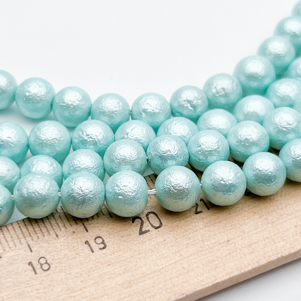 "Майорка" с эффектом фольга, цвет мятный, диаметр около 8,2 мм, цена за 12 шт (1/4 нити)