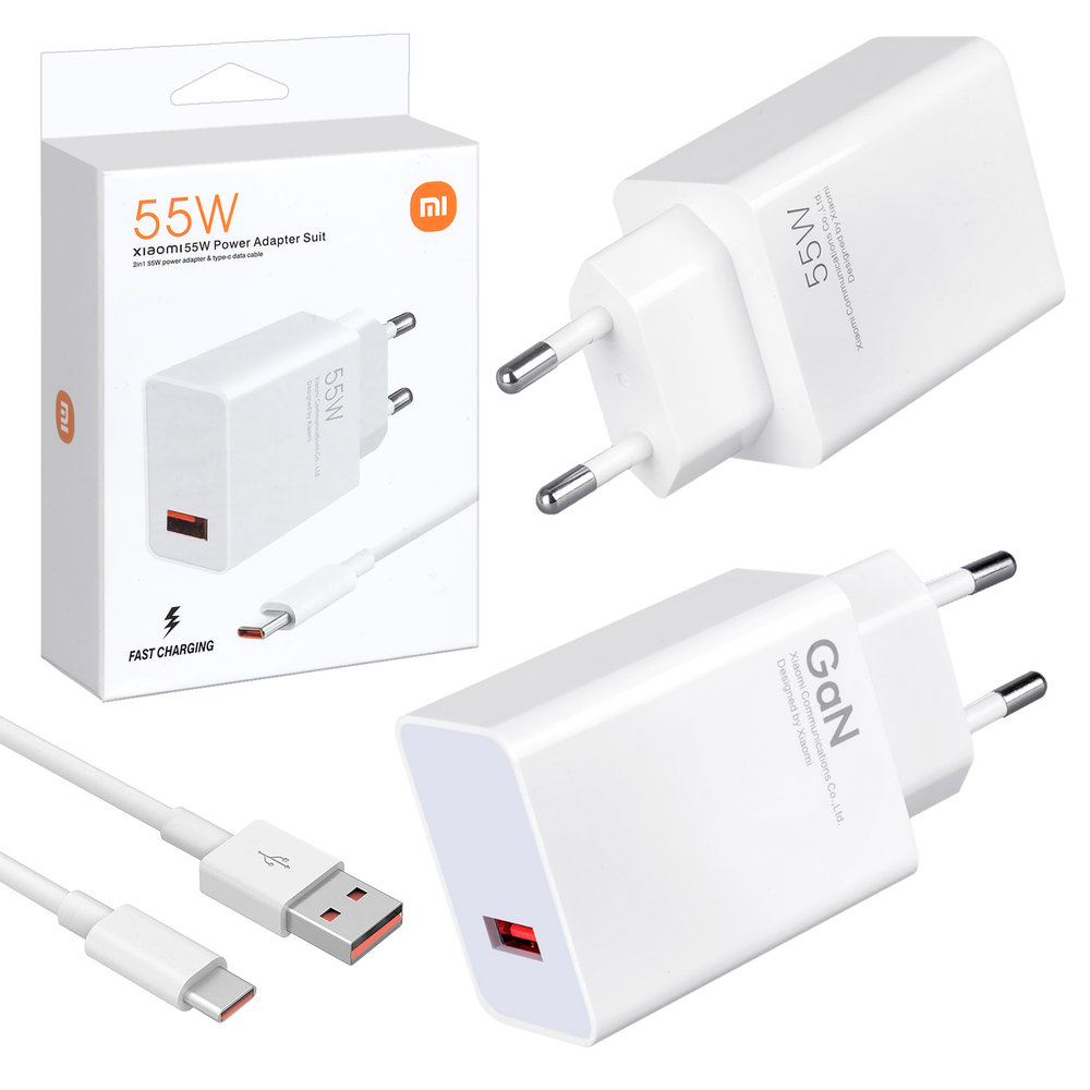Сетевой адаптер питания Mi USB 55W + кабель Type-C (белый)