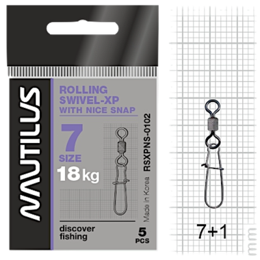 Вертлюг с застёжкой Nautilus RSXPNS-0102 04# 25кг 5шт Rolling Swivel RN-0102 with Nice Snap