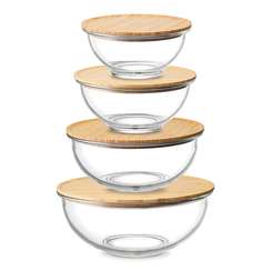 Набор из 4-х стеклянных мисок eco store с крышками из бамбука