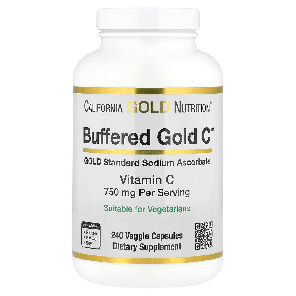 California Gold Nutrition, Buffered Gold C™, аскорбат натрия (витамин C) GOLD Standard, 240 растительных капсул