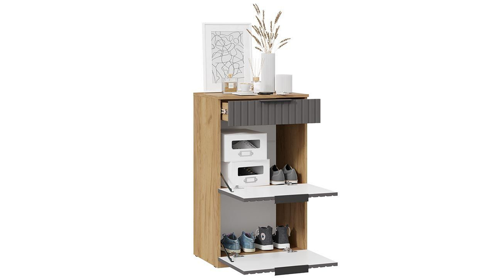 Прихожая с зеркалом комплект мебели Дуб Крафт золотой/Графит матовый/зеркало 145х43х226 см