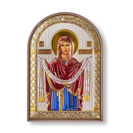 Покрова, икона арочная, пластик коричневый, эмаль 80х115