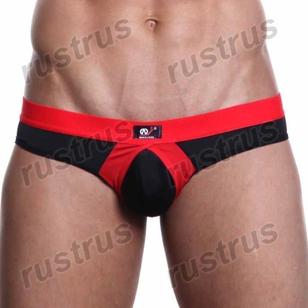 Мужские трусы брифы черные с красной резинкой WANGJIANG WG00028