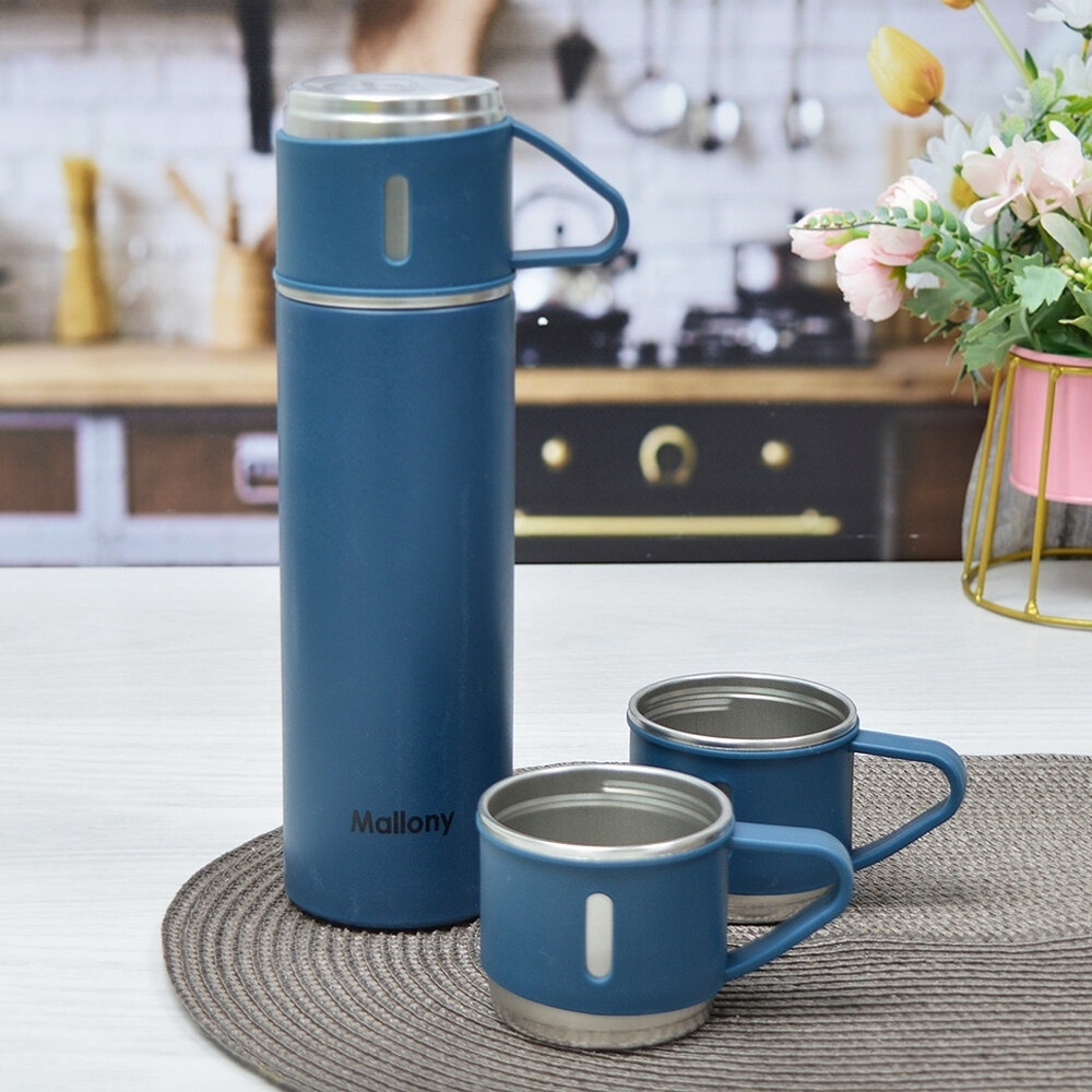 Набор подарочный 4 предмета (термос 0,5л нерж, 3 термокружки) "Festa", синий