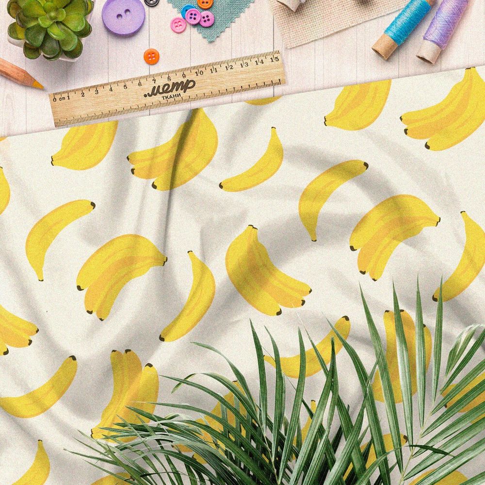 Ткань интерлок бананчики на белом фоне