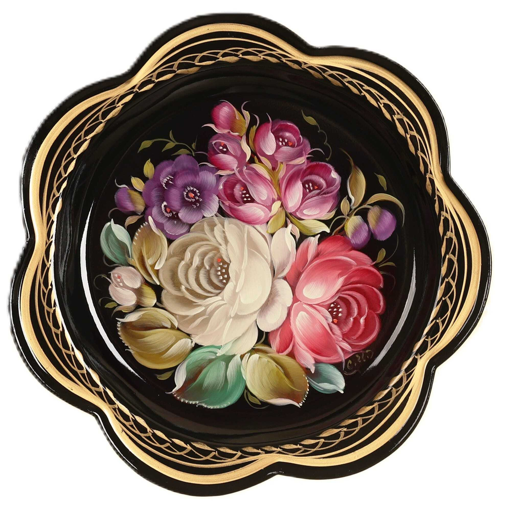 Жостовский поднос декоративный, размер 18 см (A1), металлический