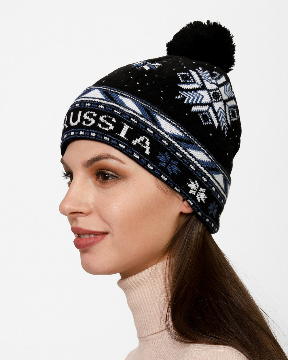 Женская шапка PRIVAL с отворотом RUSSIA-1 черный