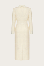 ПЛАТЬЕ ИЗ БЕЖЕВОЙ ШЕРСТИ С КРУЖЕВНЫМИ ВОРОТНИКОМ И МАНЖЕТАМИ