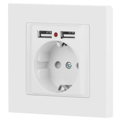 Розетка Intro Accent 6-410-01 с заземлением 2P+E Schuko со шторками 16А-250В + 2хUSB IP20 СУ белый | Intro