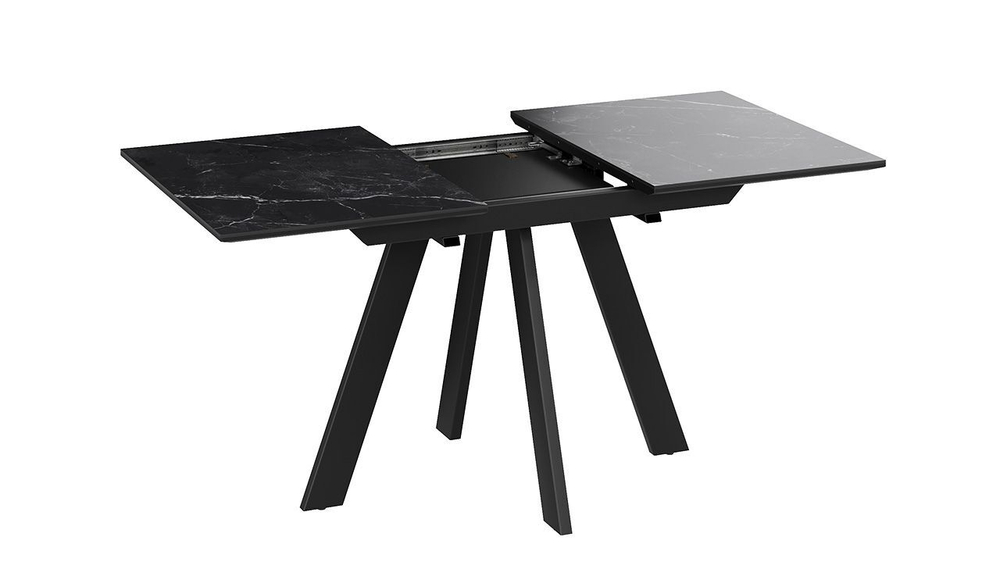 Стол кухонный обеденный раздвижной Черный муар/Керамика матовая черный мрамор 120(160)х80х76 см