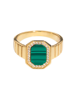 Кольцо печатка, малахит