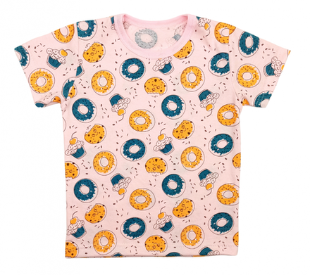 Футболка для девочки 411/124 пончики на розовом