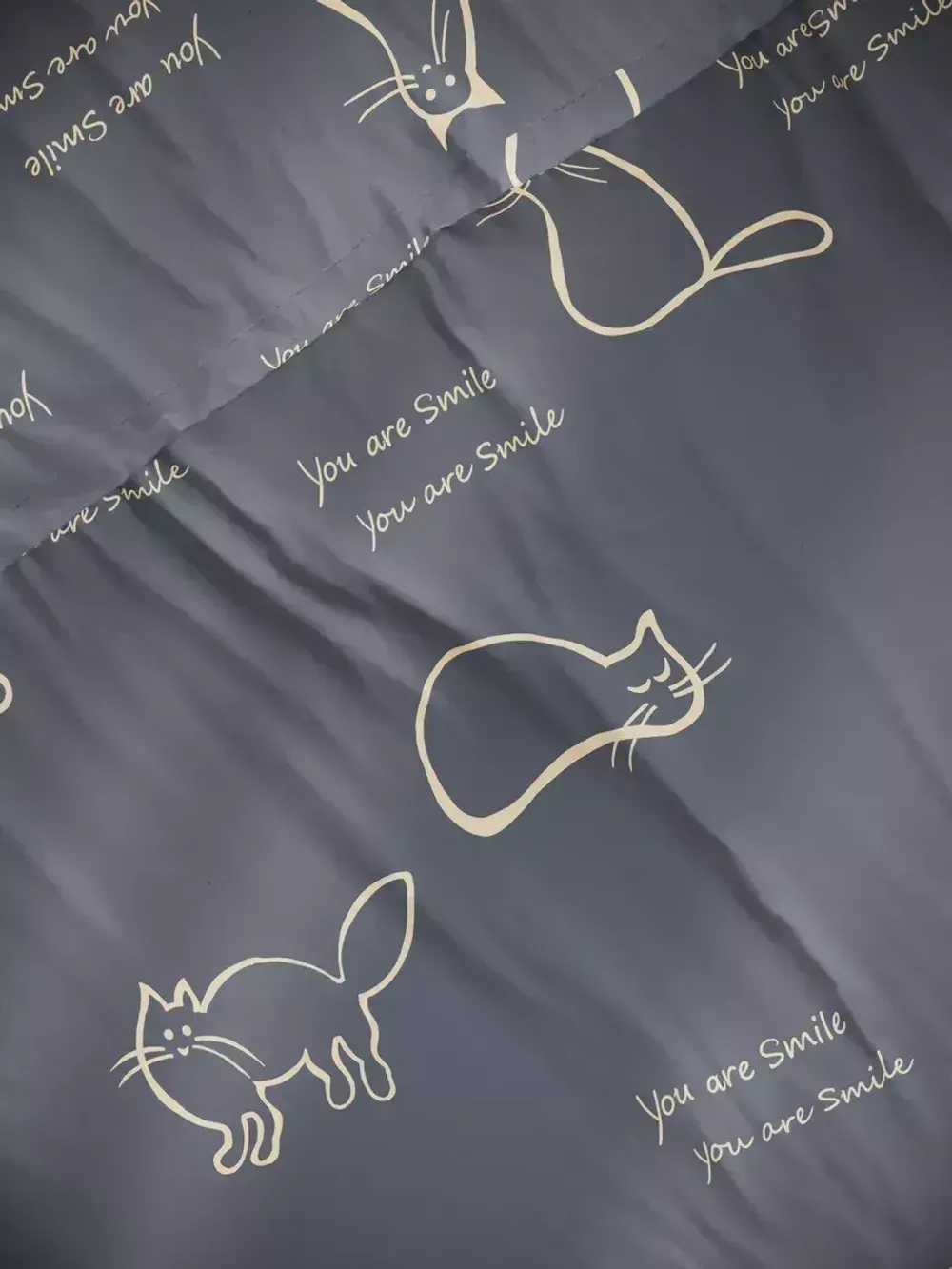 Наволочка комплект 2шт Полисатин Мечта "Котики на сером" 50x70 см на молнии