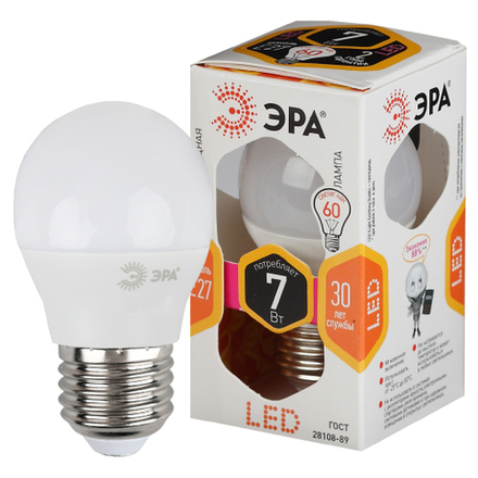 Лампочка светодиодная ЭРА STD LED P45-7W-827-E27 E27 / Е27 7Вт шар теплый белый свет
