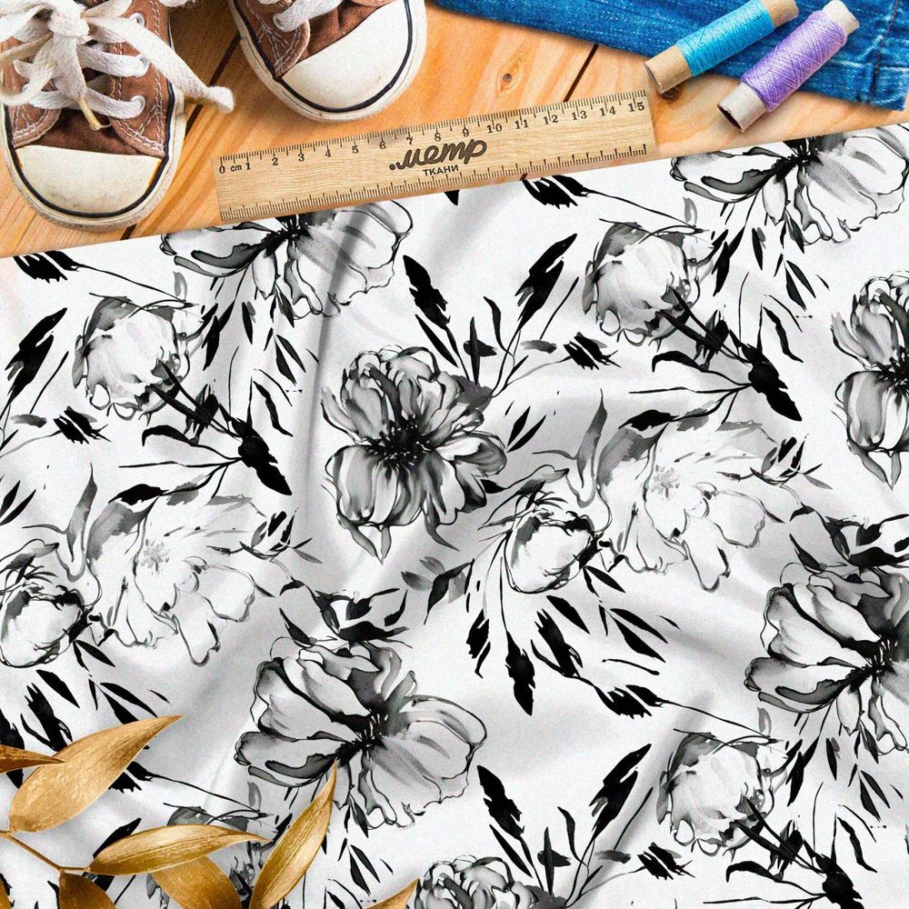 Ткань премиум интерлок графический флорал