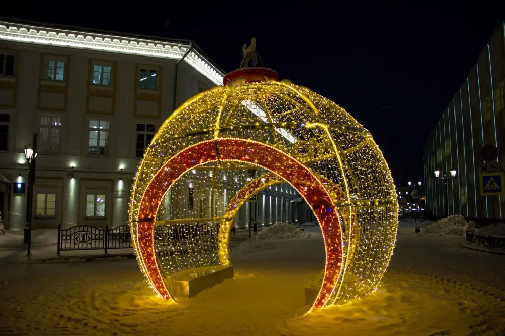 Светодиодный шар c аркой и любым логотипом - серия золотая