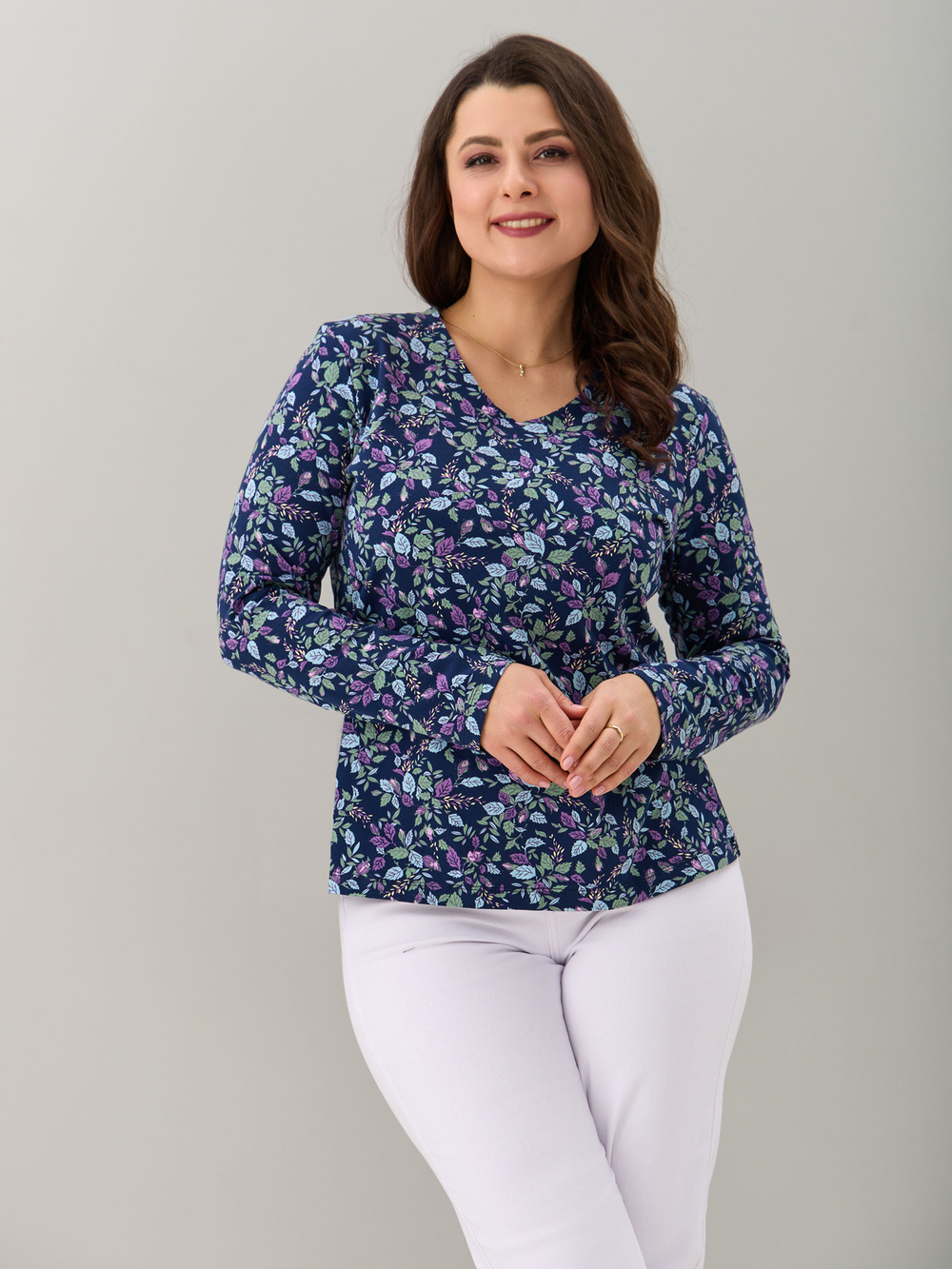 Лонгслив ЛНкл-080/синий-листьярозочка