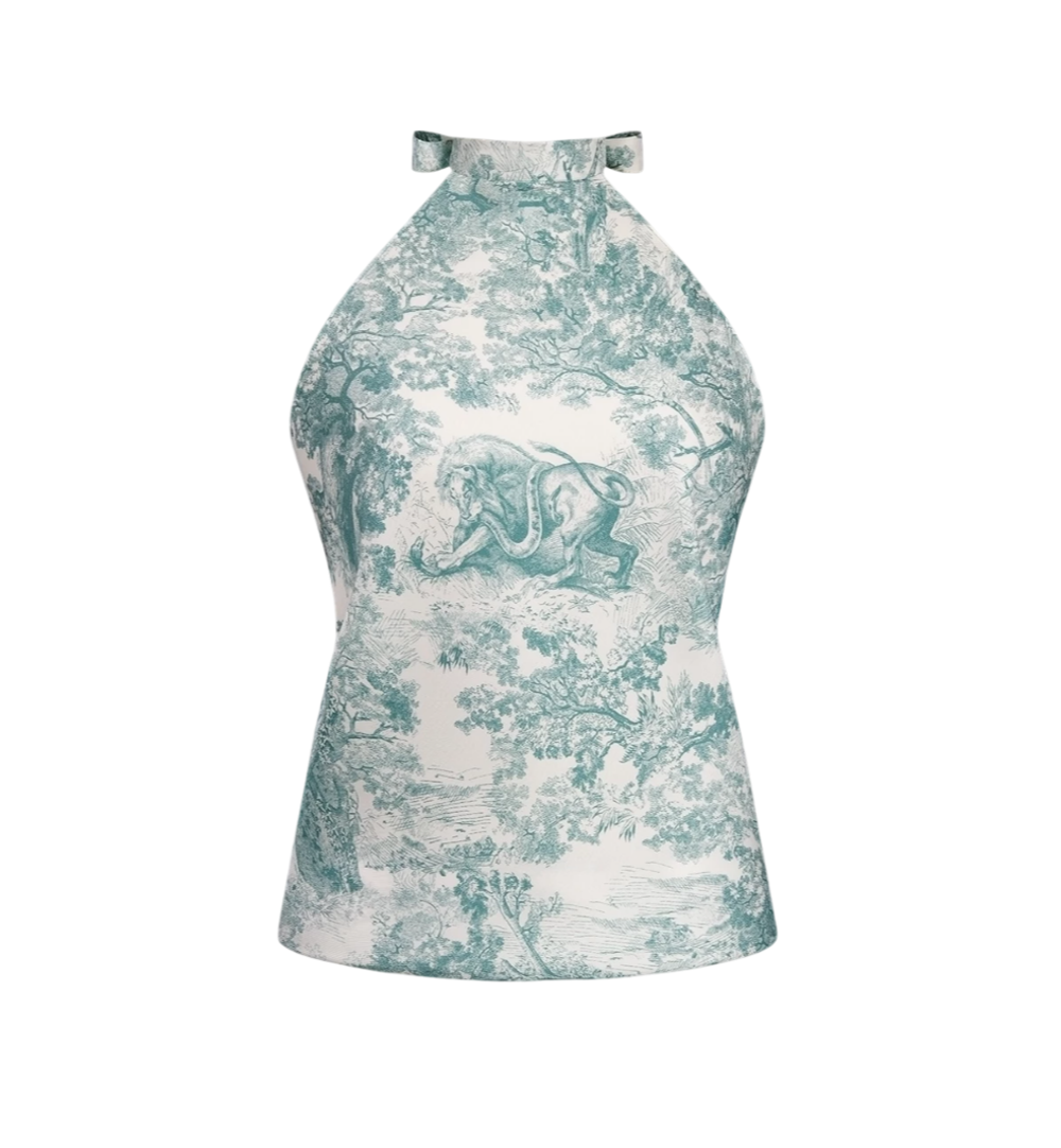 Шелковый топ Dioriviera с принтом Toile de Jouy Sauvage от Dior