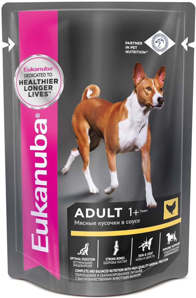 EUK Dog 100г паучи корм для взрослых собак из курицы в соусе