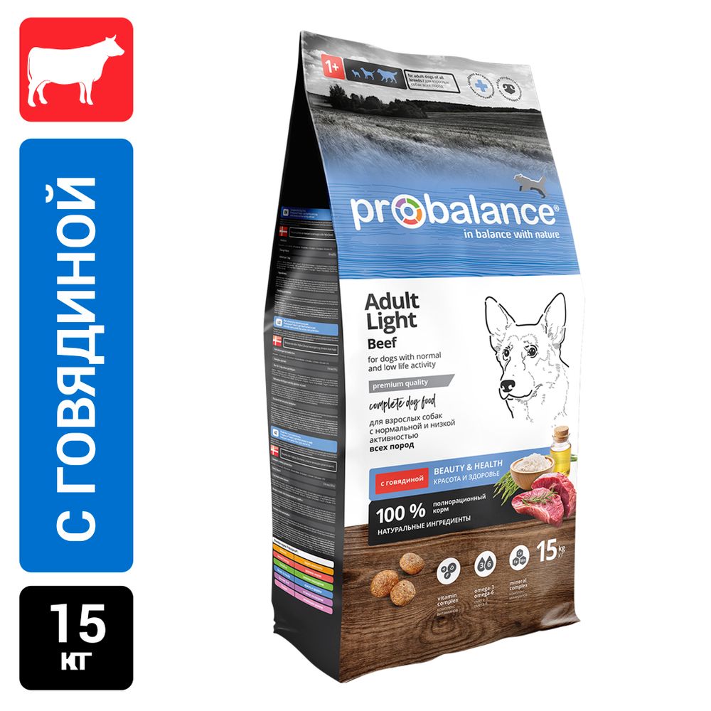 Сухой корм ProBalance Adult Light Beef для взрослых собак всех пород с говядиной Сухой корм ProBalance Adult Light Beef для взрослых собак всех пород с говядиной