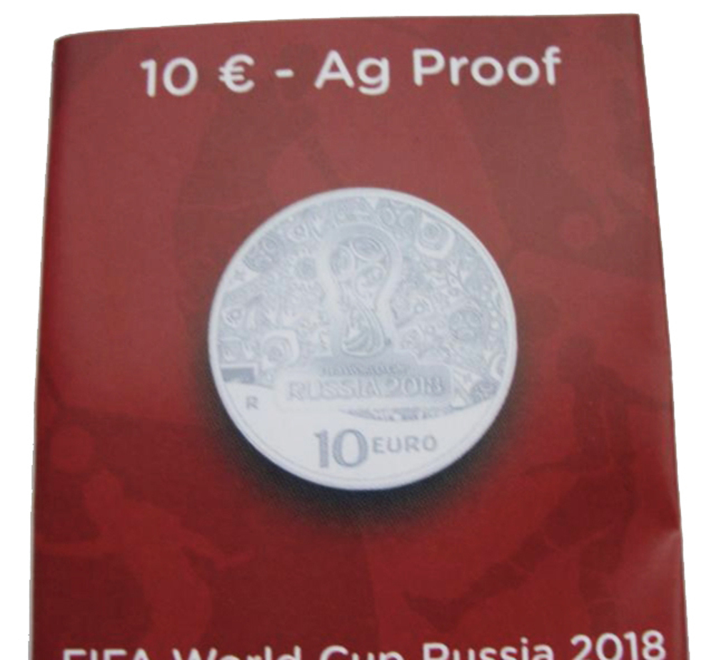 10 евро. Футбол. Чемпионат мира по футболу в России. Италия. Серебро. 2018 год