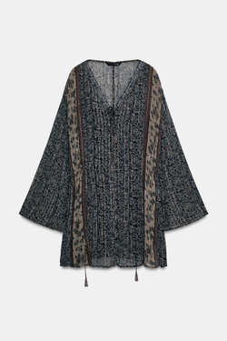 ZARA ПЛАТЬЕ С ПРИНТОМ И БЛЕСТЯЩЕЙ НИТЬЮ, РАЗНОЦВЕТНЫЙ