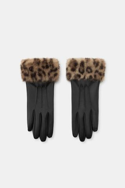 ZARA ПЕРЧАТКИ ИЗ ИСКУССТВЕННОЙ КОЖИ С АНИМАЛИСТИЧЕСКИМ ПРИНТОМ, КОРИЧНЕВЫЙ