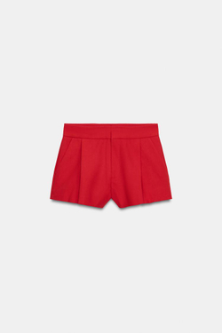 ZARA ШОРТЫ С ЗАЩИПАМИ, КРАСНЫЙ