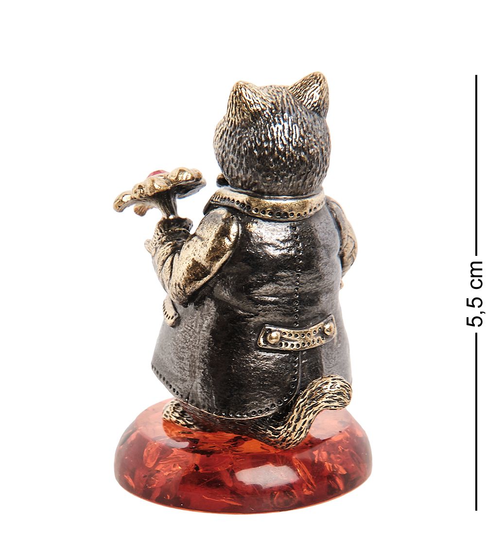 AM-1008 Фигурка «Колокольчик-Кот с цветком» (латунь, янтарь)