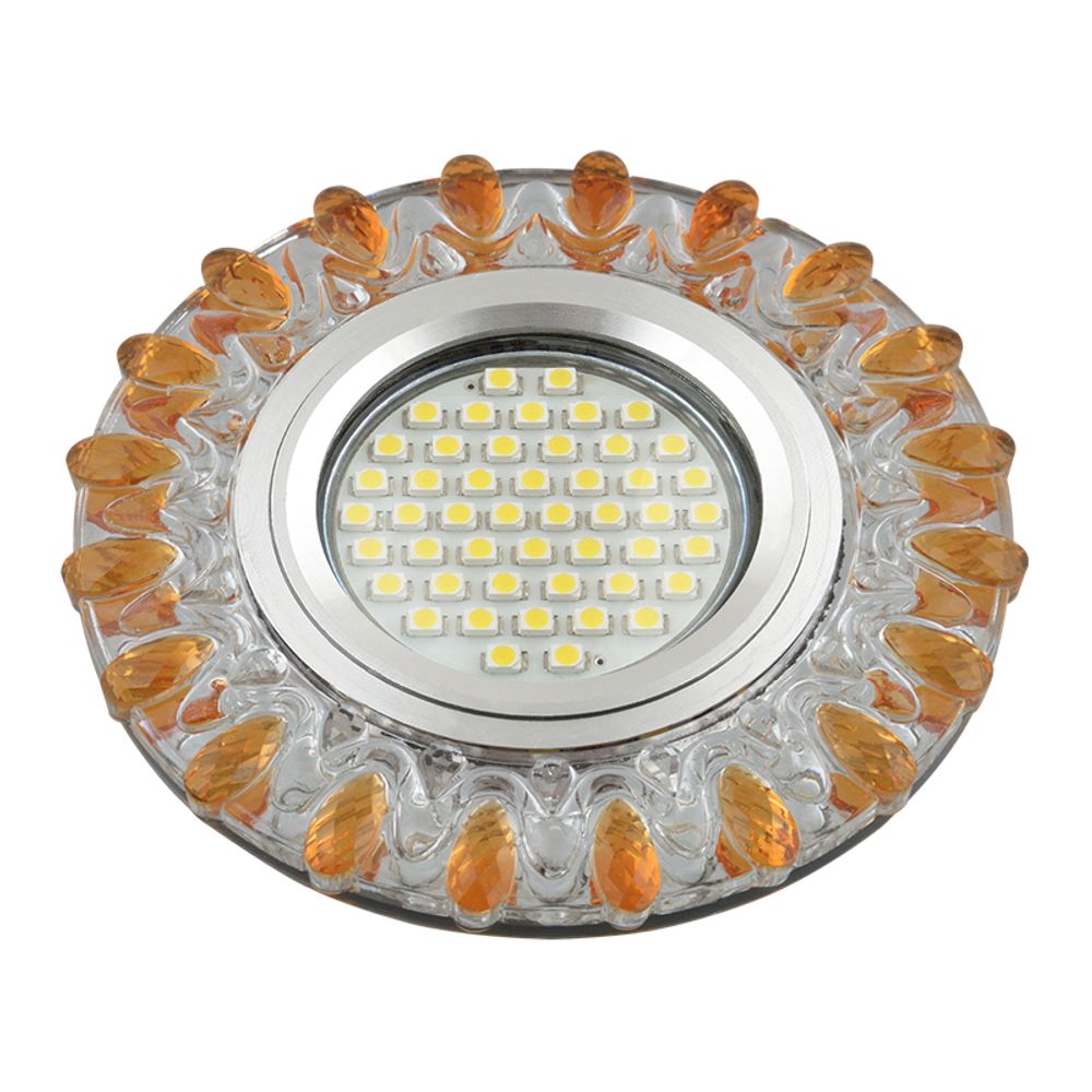 DLS-L148 GU5.3 GLASSY/GOLD Светильник декоративный встраиваемый, серия Luciole. Без лампы, цоколь GU5.3. Доп. светодиодная подсветка 3Вт. Стекло. Зерк