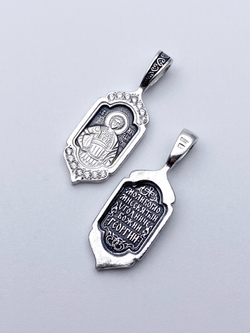 Образок из серебра/Чернение/Со вставкой из прозрачных фианитов/Георгий Победоносец