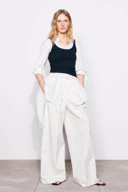 ZARA ТОП В РУБЧИК ИЗ ХЛОПКА, МОРСКОЙ СИНИЙ