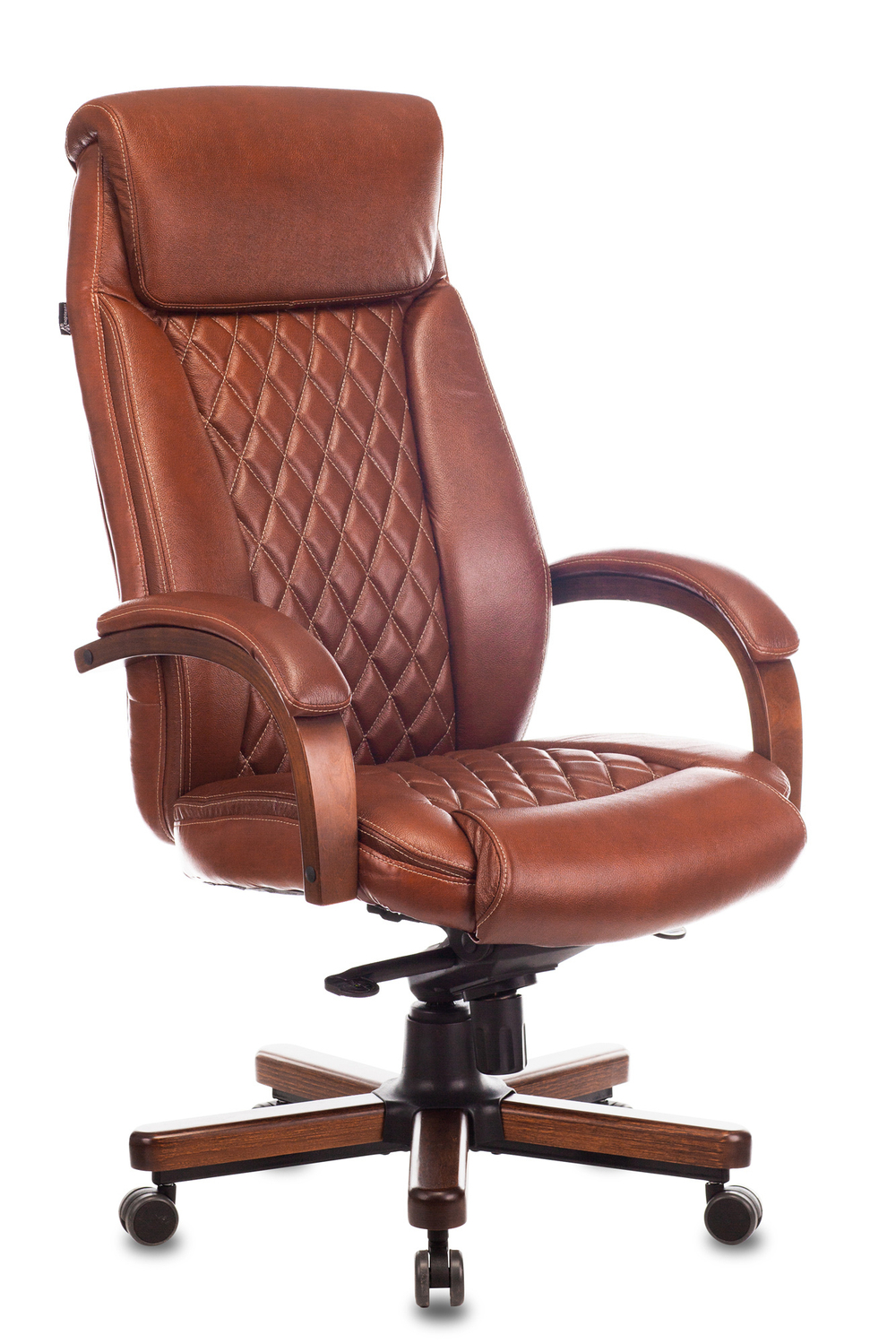 Кресло руководителя Бюрократ T-9924WALNUT, светло-коричневый, кожа, металл/дерево