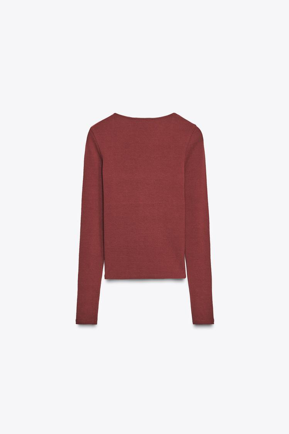 ZARA ФУТБОЛКА В РУБЧИК С КВАДРАТНЫМ ВЫРЕЗОМ, БУРГУНДИ