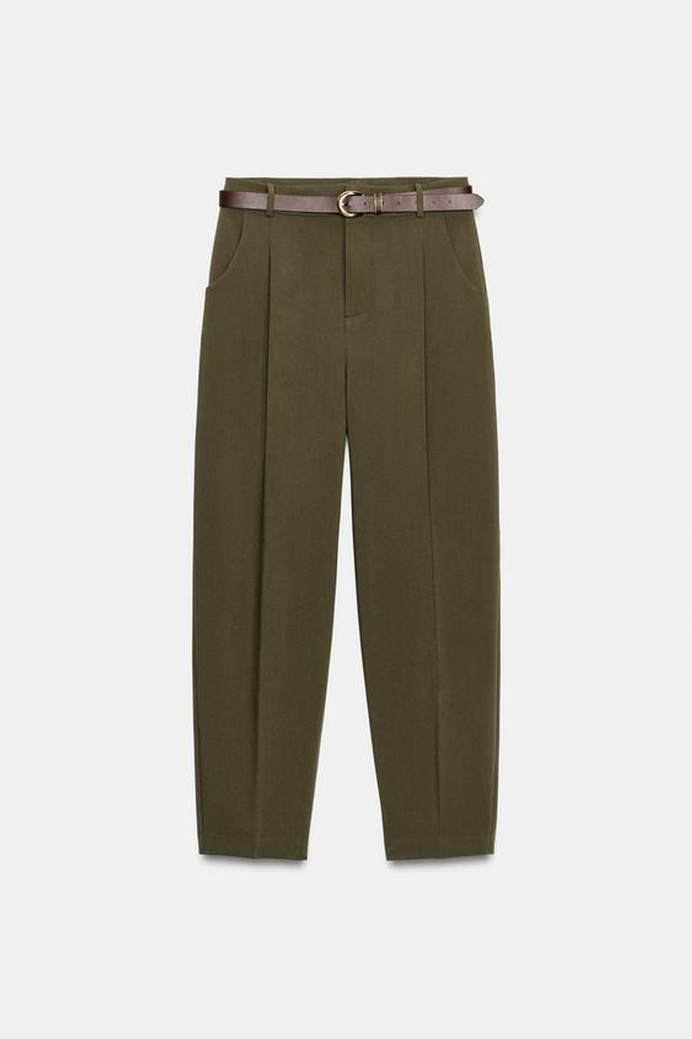 ZARA БРЮКИ С ЗАЩИПАМИ И РЕМНЕМ, ХАКИ