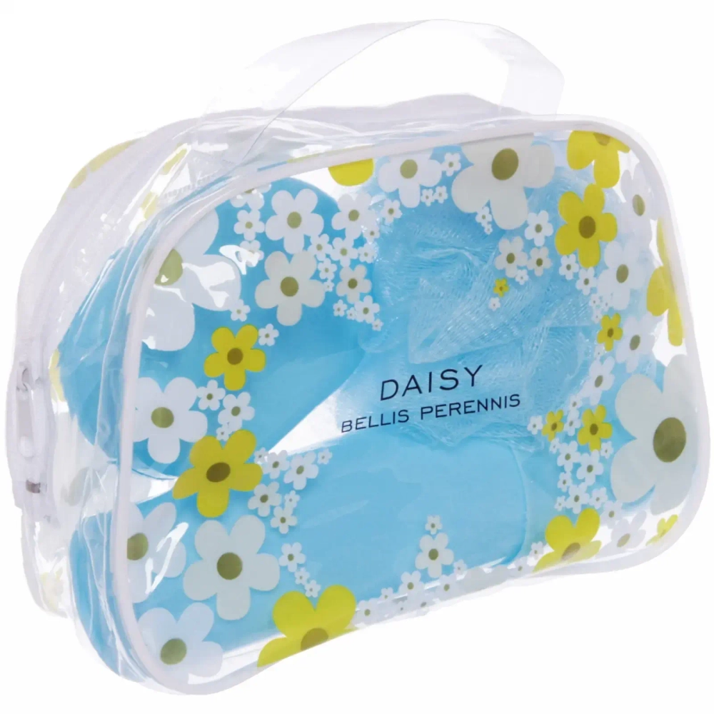 Набор банный дорожный 4шт «Traveler - Ромашки», микс 3 цв., (мочалка, футляр 2шт, расческа), 20*15,5*8,5