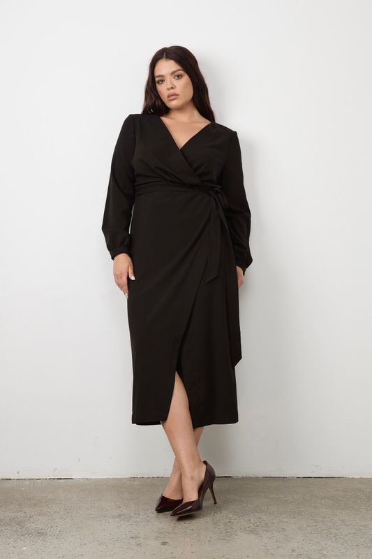 Платье на запах прямого кроя, черный
