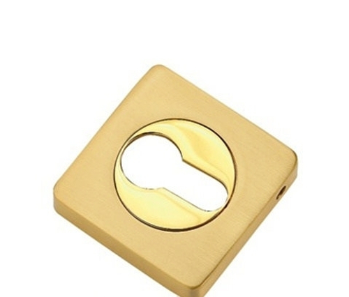 [ТОВАРА НЕТ В НАЛИЧИИ] Накладка на цилиндр квадратная Тикс КВ ET 05, цвет латунь матовая/латунь блестящая (гарантия - 12 месяцев)