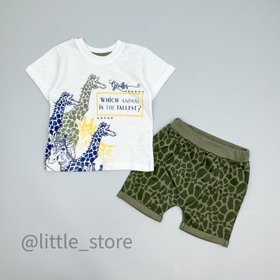 Комплект хлопковый "Жирафы" белый/хаки