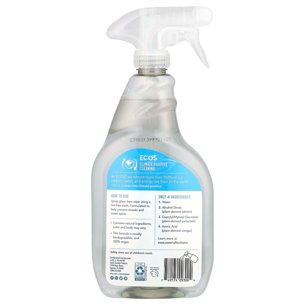 Earth Friendly Products, Ecos®, средство для мытья окон на растительной основе, уксус, 650 мл (22 жидк. унц.)