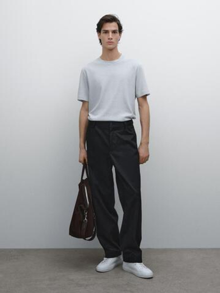 Massimo Dutti Футболка с коротким рукавом из смесового льна, светло-голубой