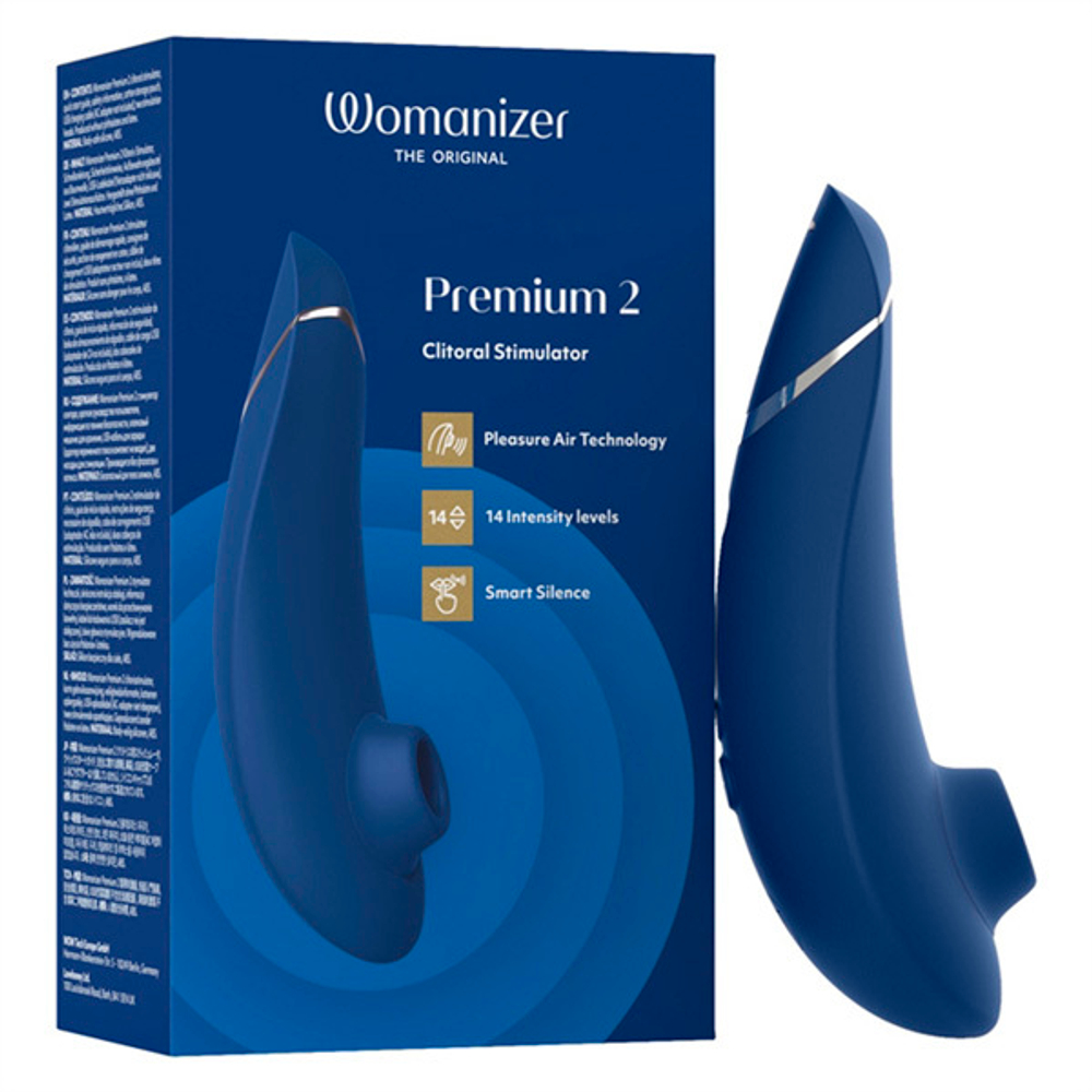 Синий вакуумно-волновой клиторальный стимулятор Womanizer Premium 2 Blueberry WZ212SG5