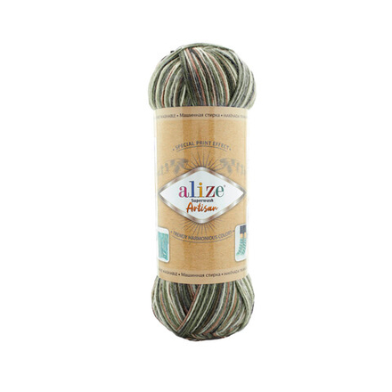Пряжа "Superwash Artisan" 9014 Зелёный-белый-коричневый